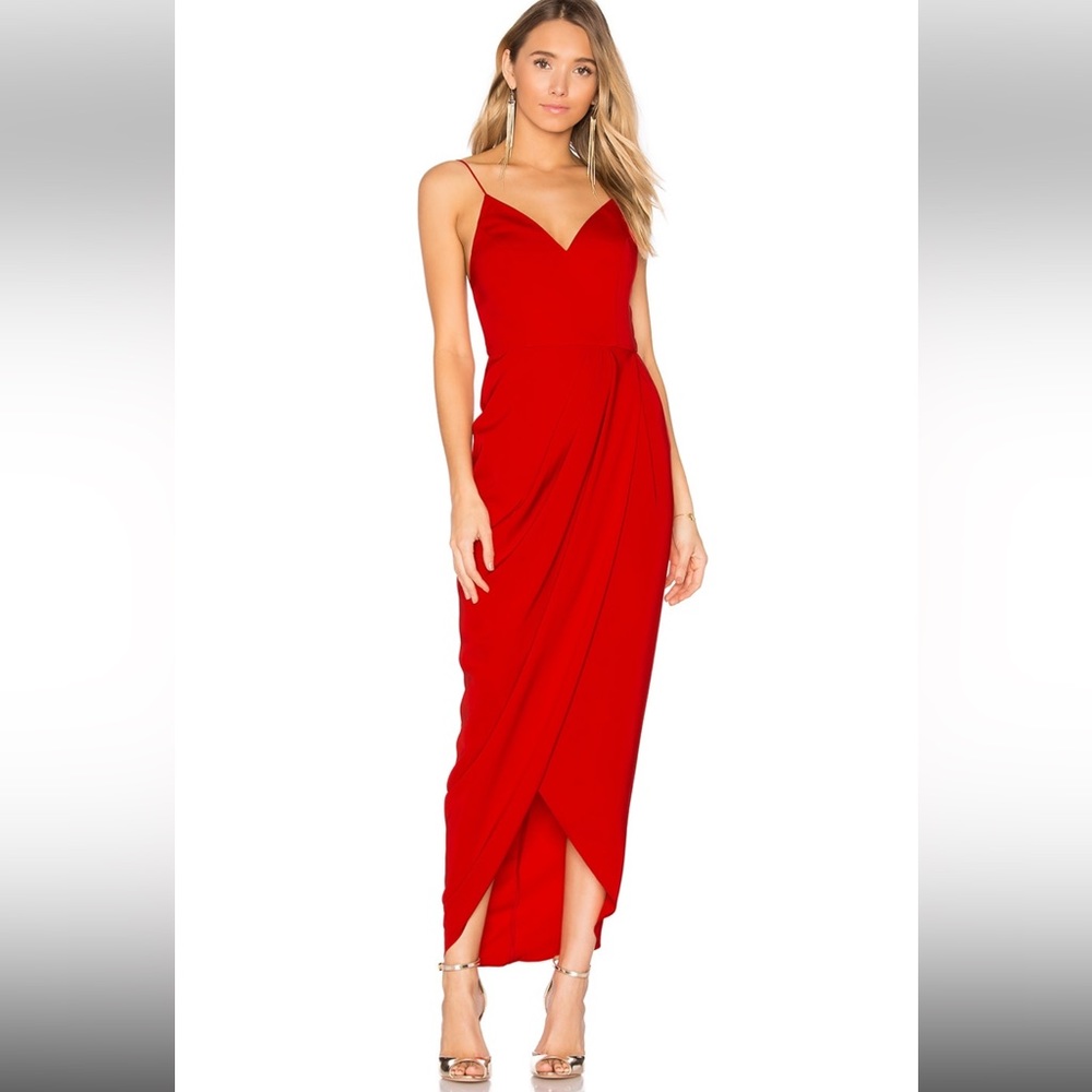 Shona Joy Draped Cocktail Dress in Cherry Red Size 4 worn once